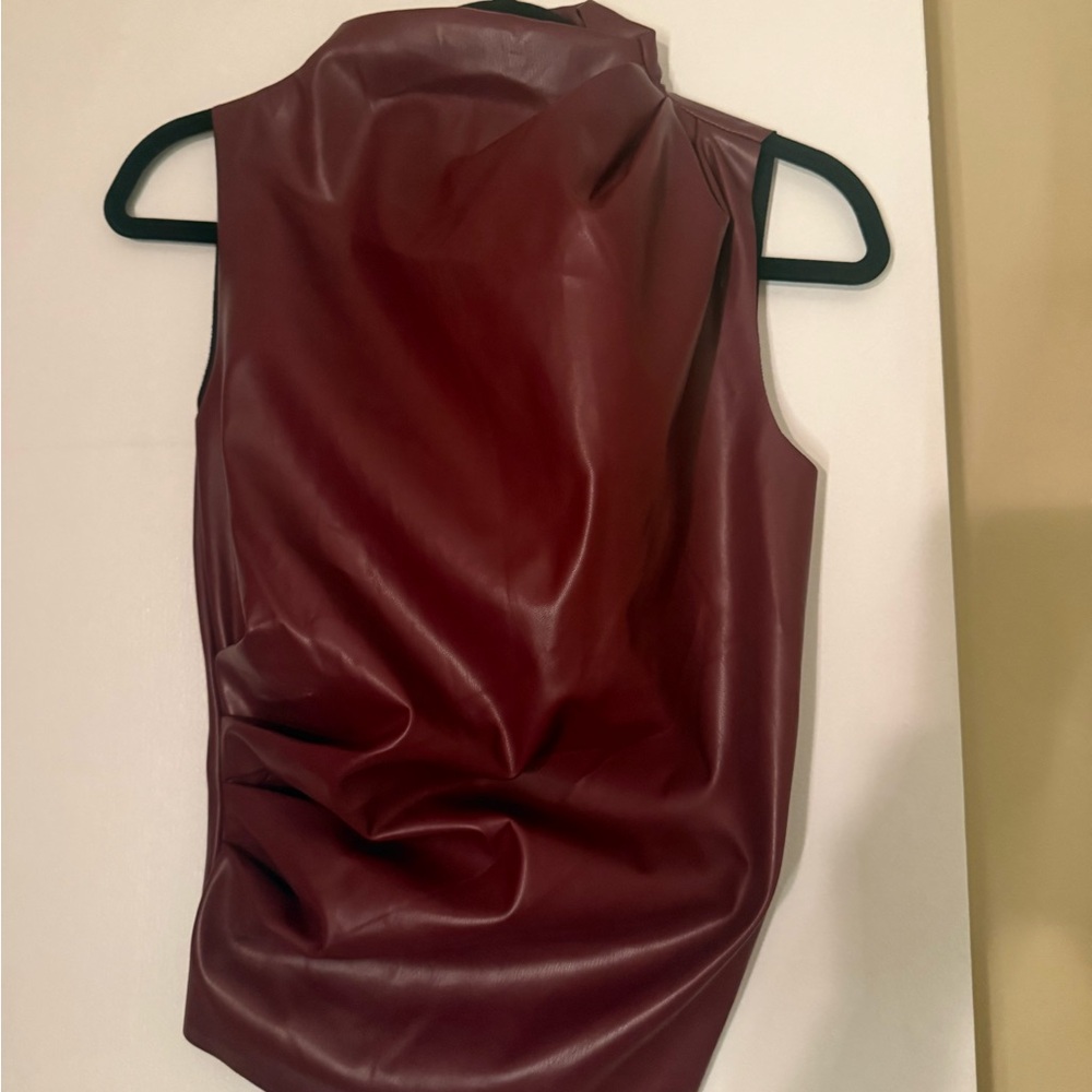 Burgundy Faux Leather Sleeveless Top
